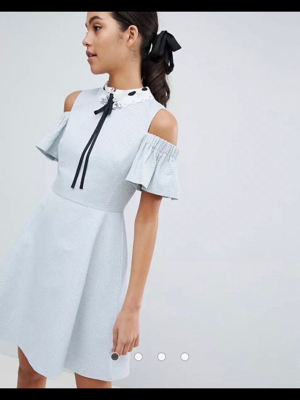 Ted Baker London Areye Cold Shoulder Dusty Blue Baby Doll Dress Women's Size 8 - Picture 3 of 8